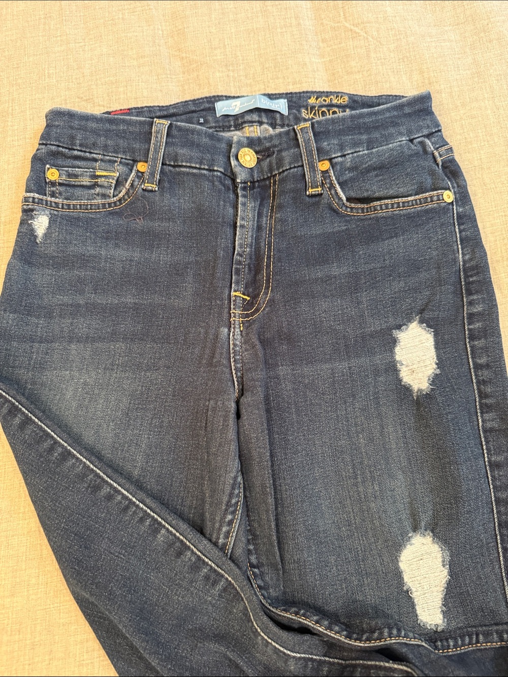 7 For All Mankind Dark Indigo Distressed Skinny Jeans